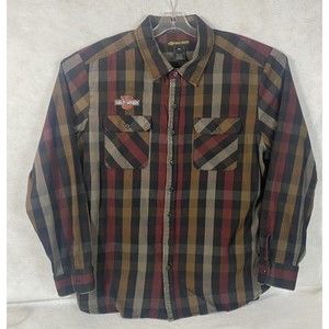 Harley-Davidson Men's Shirt Long Sleeve Shoulder Graphic Plaid 3XL Black Brown